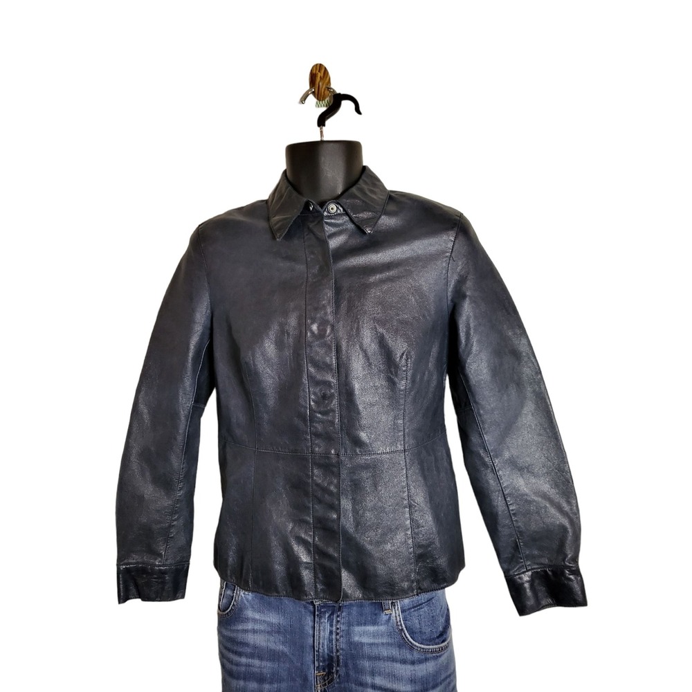 Caslon Nordstrom Womens Size S Black Faux Leather Button Up Shirt Jacket Shacket